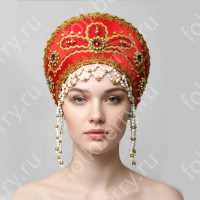 Кокошник Отрада, красный с серебром