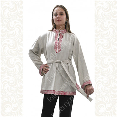 Рубаха женская, белый хлопок с красным- фото 1